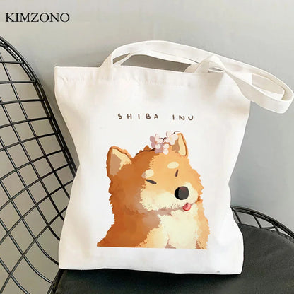 Shiba Inu shopping bag tote handbag shopping reusable shopper eco bag jute bolsas ecologicas woven grab