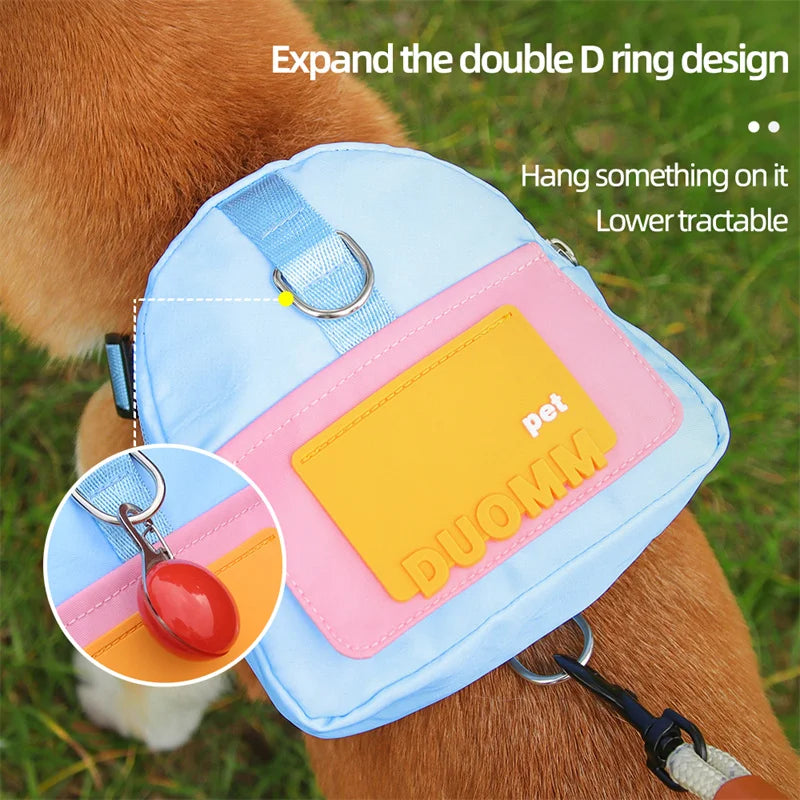 Personalized Dog Harness with Snack bag for Small Dogs Shiba Inu Corgi Self Backpack Adjustable Pet Harnesses Outdoor Supplies