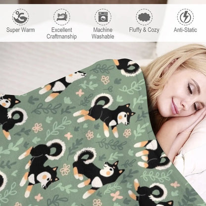 Playful Black And Tan Shiba Inu Pattern Throw Blanket Decorative Blankets Designer Blankets