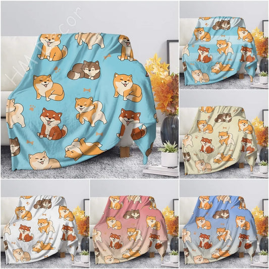 Shiba Inu Printed Blanket Cartoon Soft Warm Sherpa Fleece Blankets Throws for Bed Crib Couch 100x120cm Baby Girls Boys Kids Gift