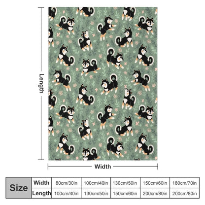 Playful Black And Tan Shiba Inu Pattern Throw Blanket Decorative Blankets Designer Blankets