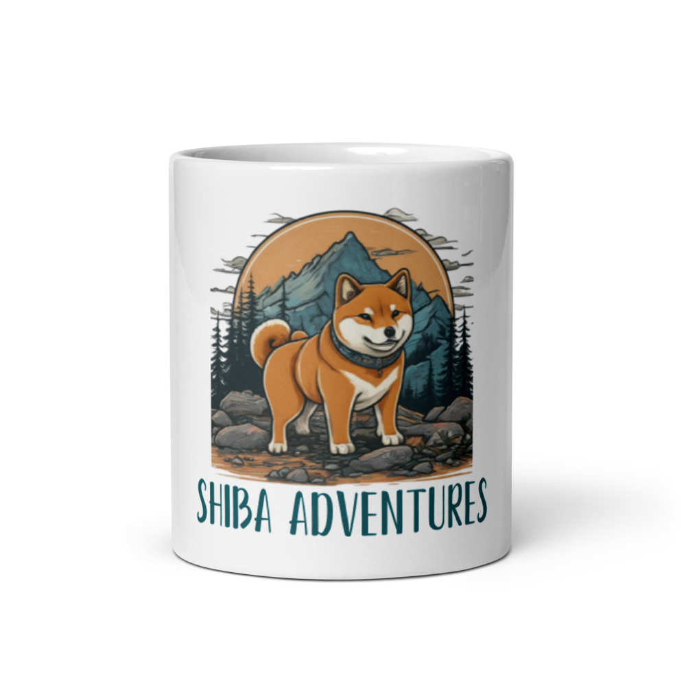 White glossy mug - Shiba Adventures